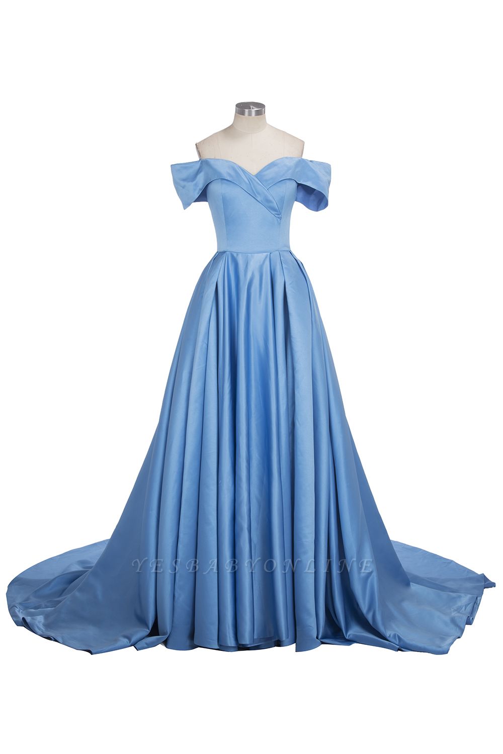 Sexy Sky Blue Prom Dresses Off-the-Shoulder Side Slit Gorgeous Evening Gowns