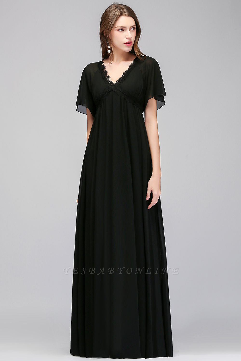 A-line  V-Neck Short-Sleeves Floor-Length Bridesmaid Dresses