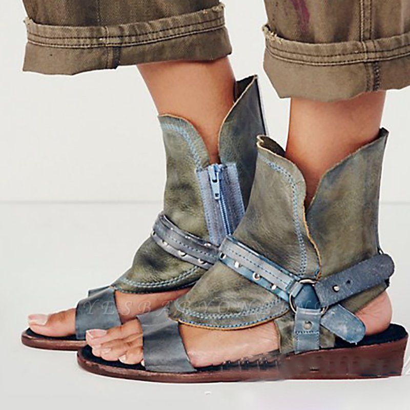 Rivet PU Flat Summer Daily Peep Toe Buckle Sandals | Yesbabyonline.com