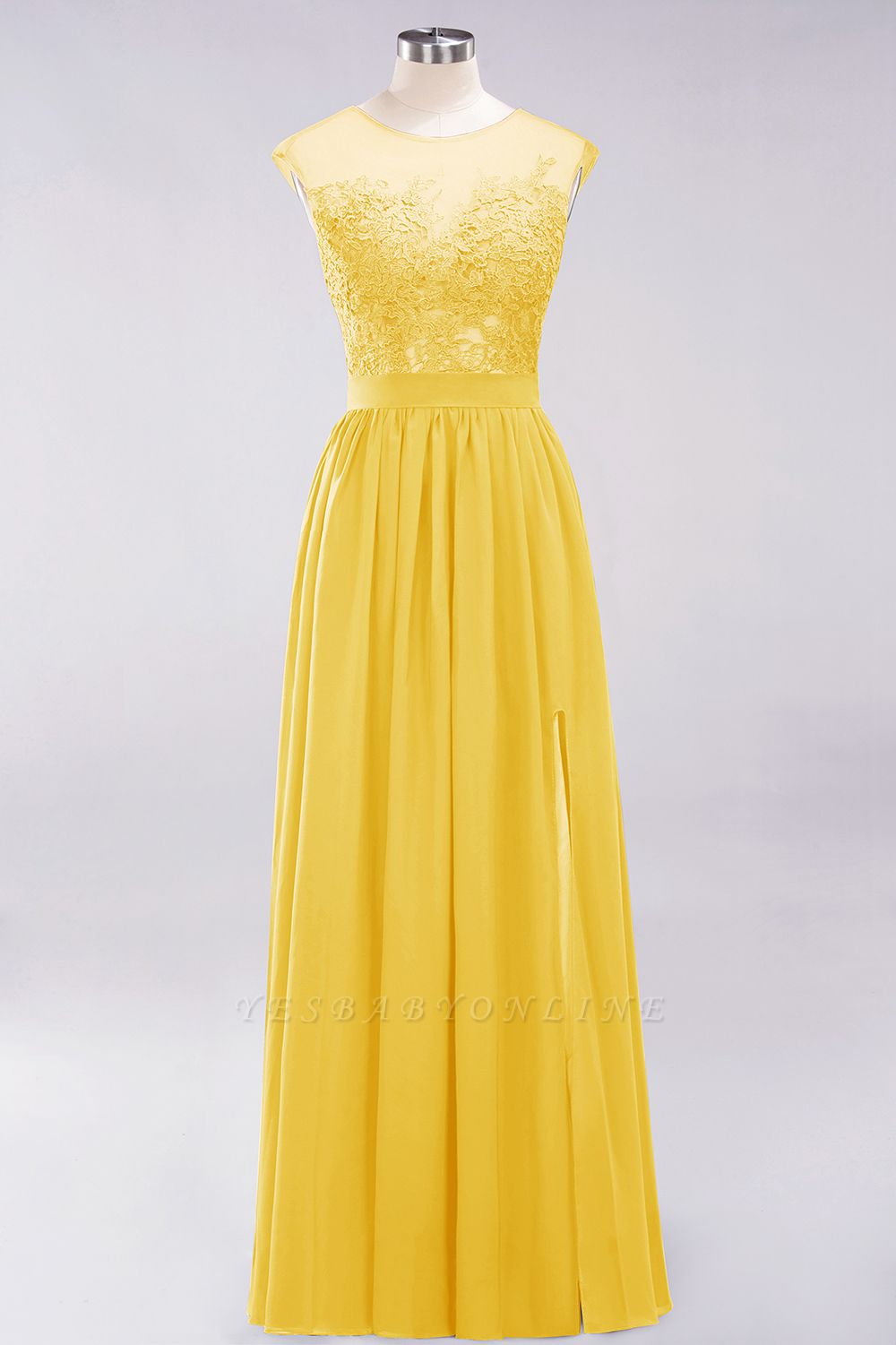 A-line  Lace Jewel Sleeveless Floor-Length Bridesmaid Dresses with Appliques