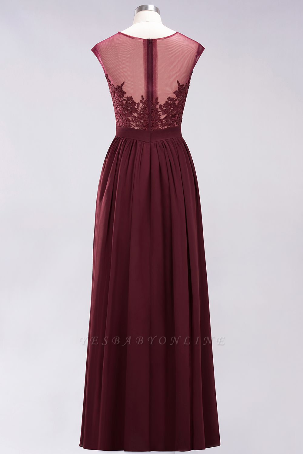 A-line Lace Jewel Sleeveless Floor-Length Bridesmaid Dresses with ...