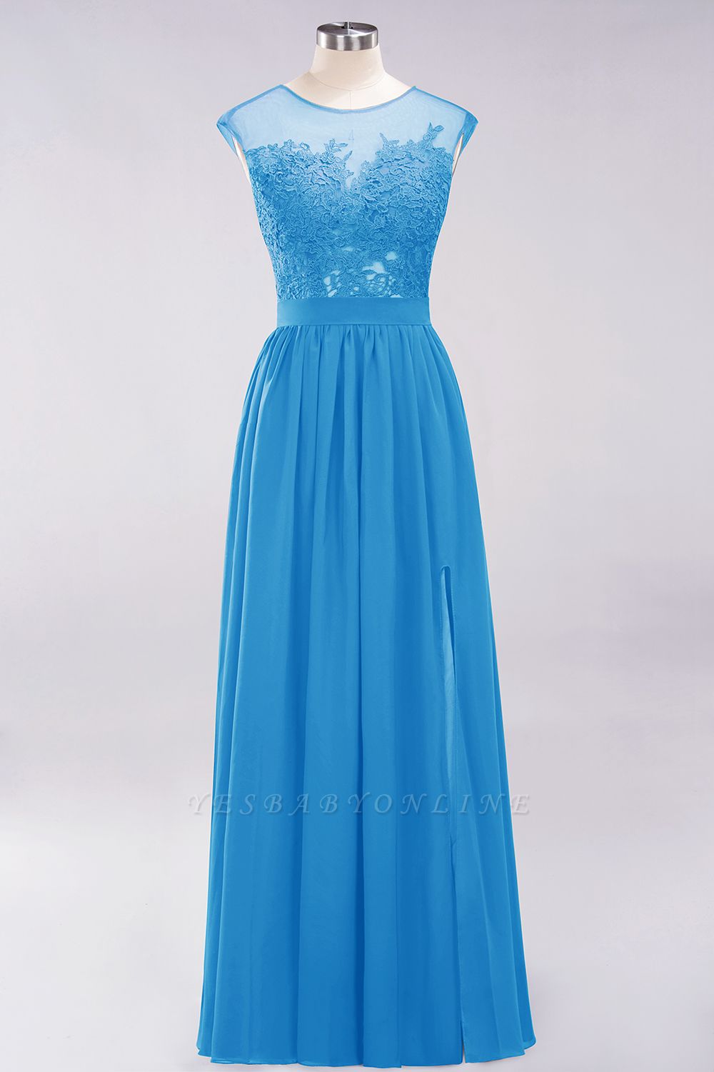 A-line  Lace Jewel Sleeveless Floor-Length Bridesmaid Dresses with Appliques