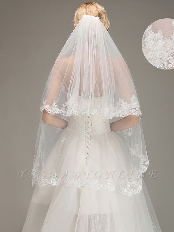 Two Layers Tulle  Appliques Comb Wedding Veil