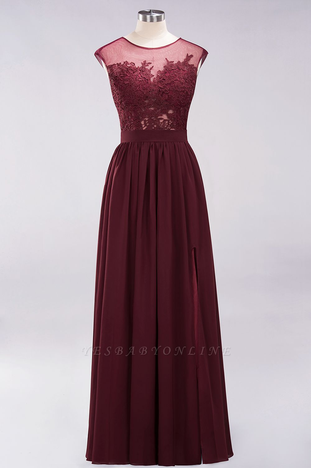 A-line Lace Jewel Sleeveless Floor-Length Bridesmaid Dresses with ...
