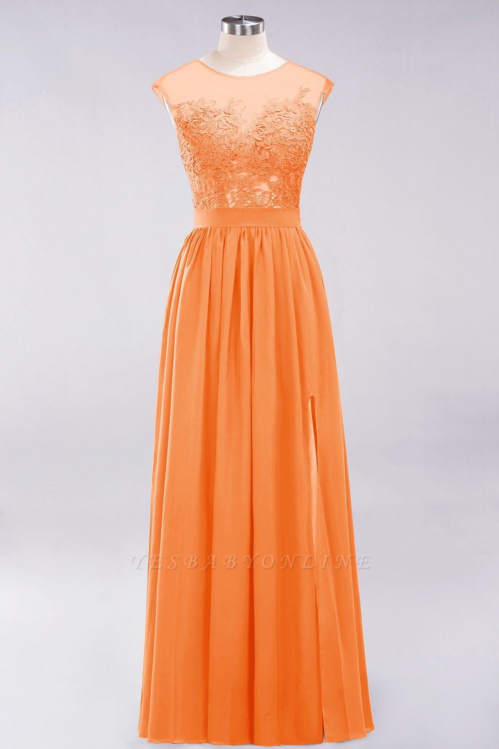A-line  Lace Jewel Sleeveless Floor-Length Bridesmaid Dresses with Appliques