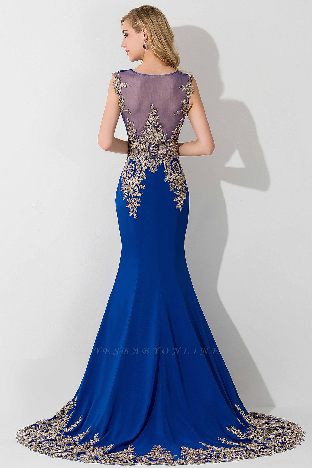 Mermaid Scoop Sleeveless Court Train Evening Dress with Appliques ...