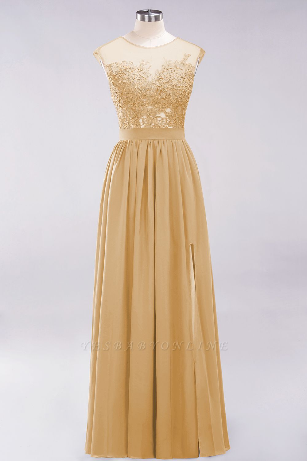 A-line  Lace Jewel Sleeveless Floor-Length Bridesmaid Dresses with Appliques