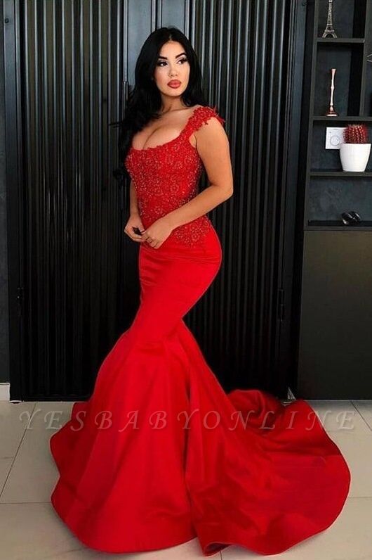 Sexy Mermaid Straps Prom Dress | Long Lace Appliques Evening Gowns