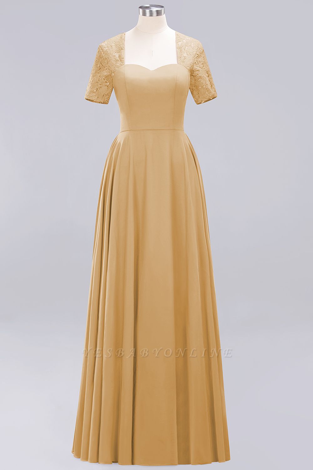 A-Line Chiffon Bridesmaid Dresses | Sweetheart Cap Sleeves Lace Wedding Party Dresses