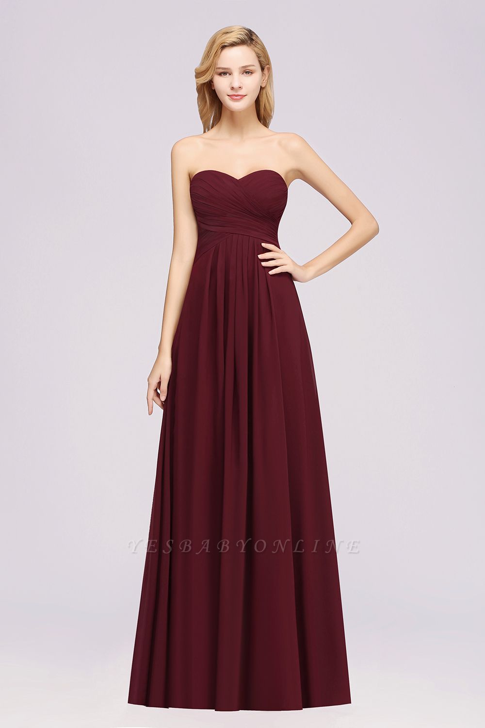 A-line  Sweetheart Strapless Ruffles Floor-length Bridesmaid Dress