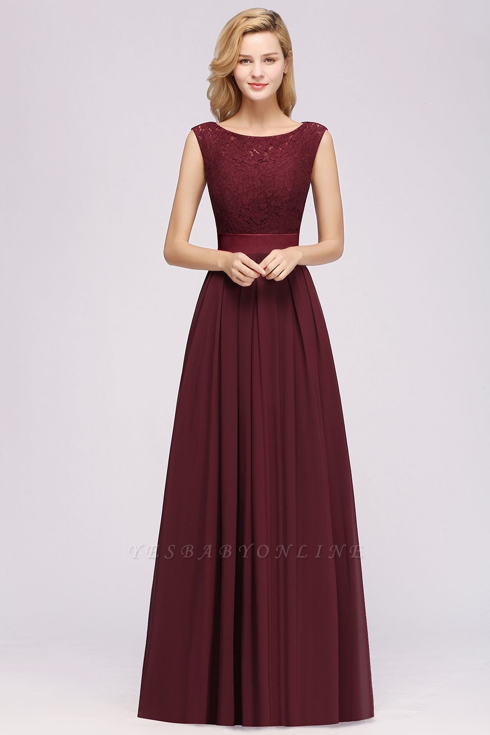 Simple A-Line Chiffon Bridesmaid Dresses | Scoop Sleeveless Lace Appliques Maid of the Honor Dresses