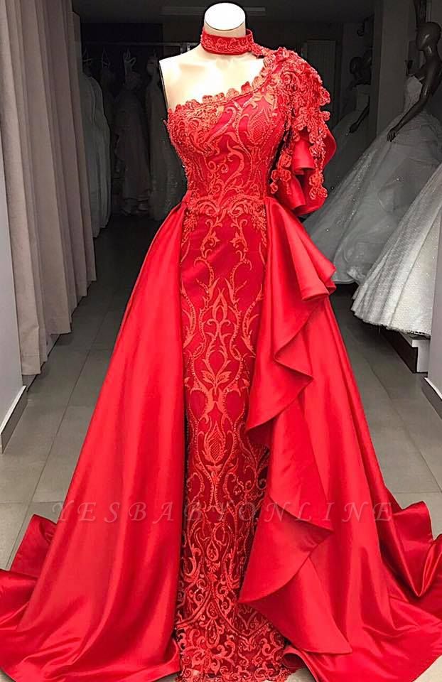 Elegant A-Line One-Shoulder Halter Appliques Sequins Floor-Length Prom Dresses