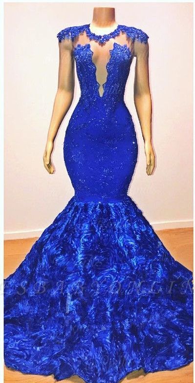 2019 Royal-Blue Flowers Mermaid Long Evening Gowns | Glamorous ...