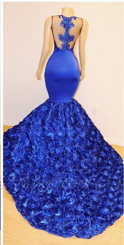2019 Royal-Blue Flowers Mermaid Long Evening Gowns | Glamorous ...