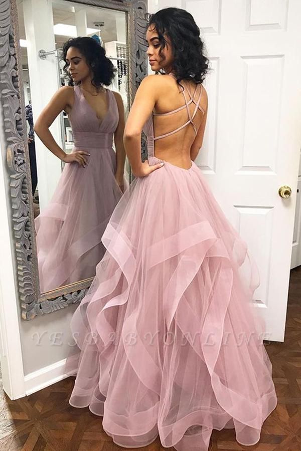 Sexy Pink Halter Ruffle A-Line Prom Dresses