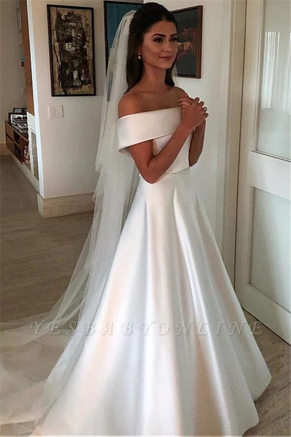 Glamorous Off-the-Shoulder Wedding Dresses with Bowknot Ribbons