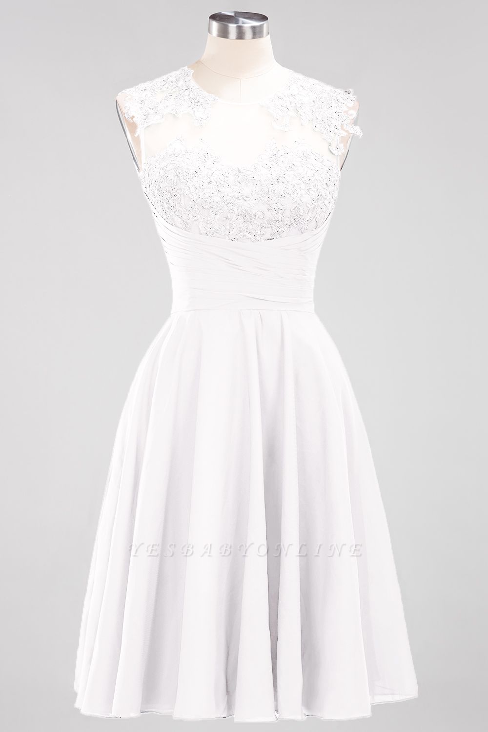 A-line  Appliques Jewel Sleeveless Knee-Length Bridesmaid Dresses with Ruffles