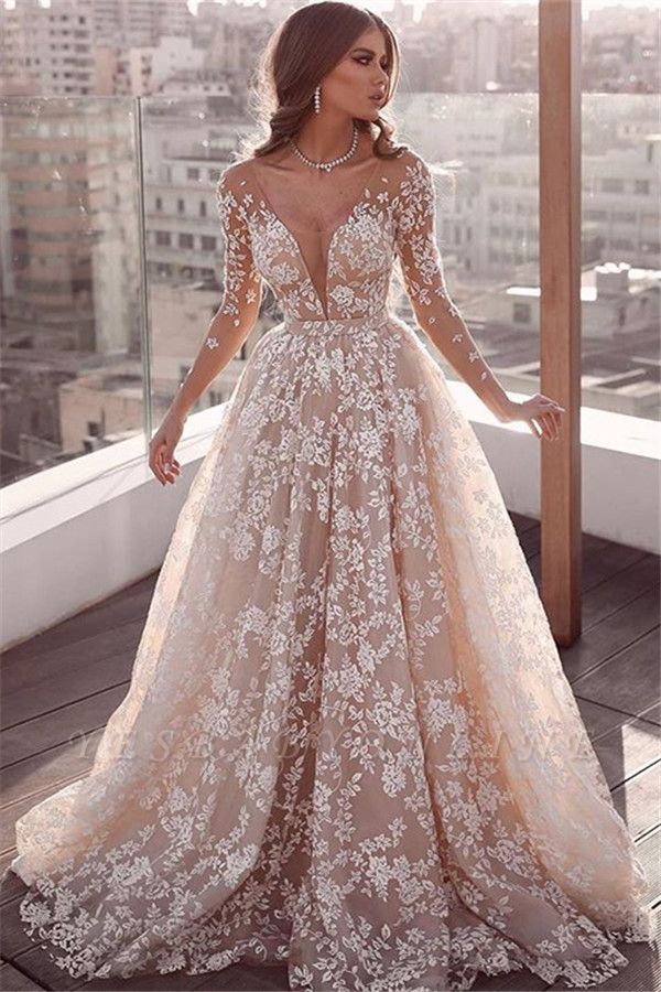 Beautiful Lace  Applique Wedding Dresses  Long Sleeves  