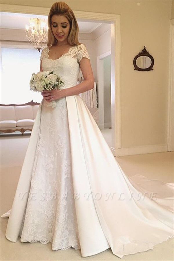 Beautiful Appliques Cap Sleeves A-line Wedding Dresses