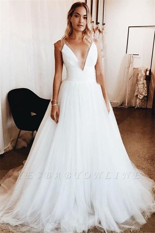 Glamorous V-Neck Applique Wedding Dresses | Sleeveless Floral Bridal Gowns