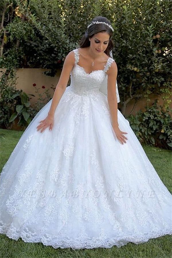Stunning Straps Lace Appliques A-line Wedding Dresses