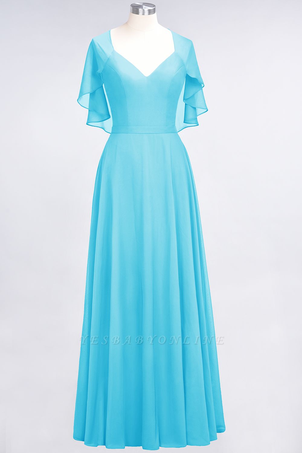 A-Line V-Neck short-sleeves Floor-Length Satin Bridesmaid Dress