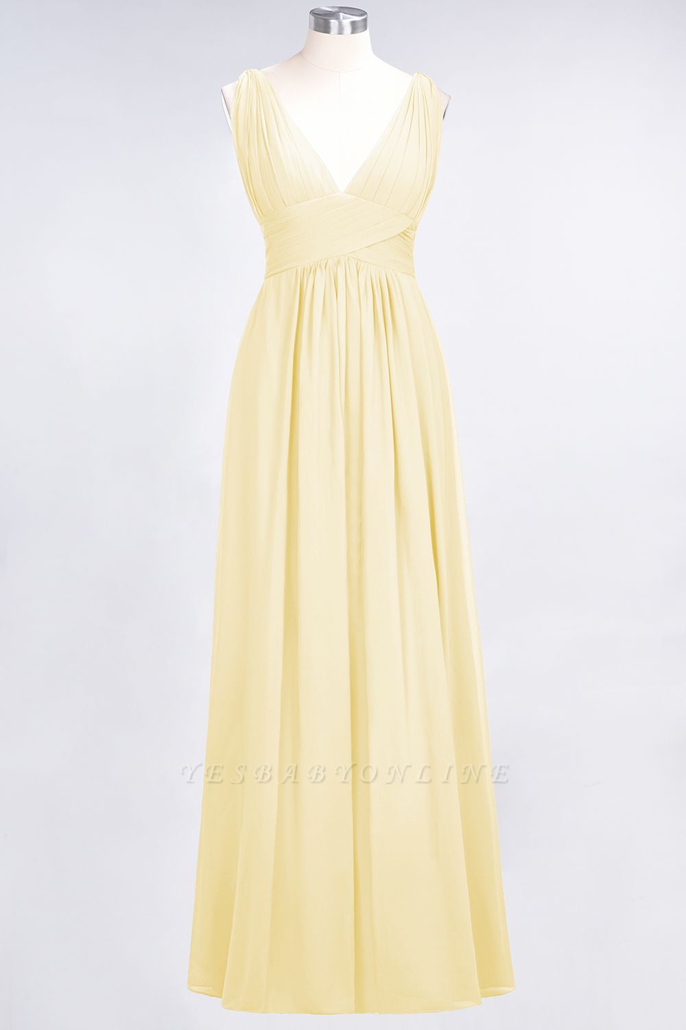 A-Line V-Neck Sleeveless Floor-Length  Bridesmaid Dress with Ruffle