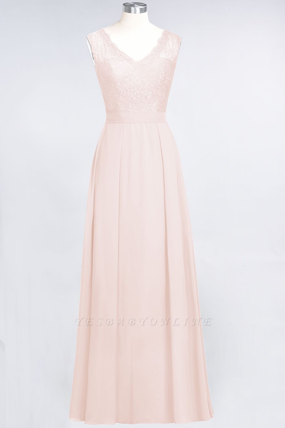A-Line V-Neck Sleeveless Floor-Length  Lace Bridesmaid Dress