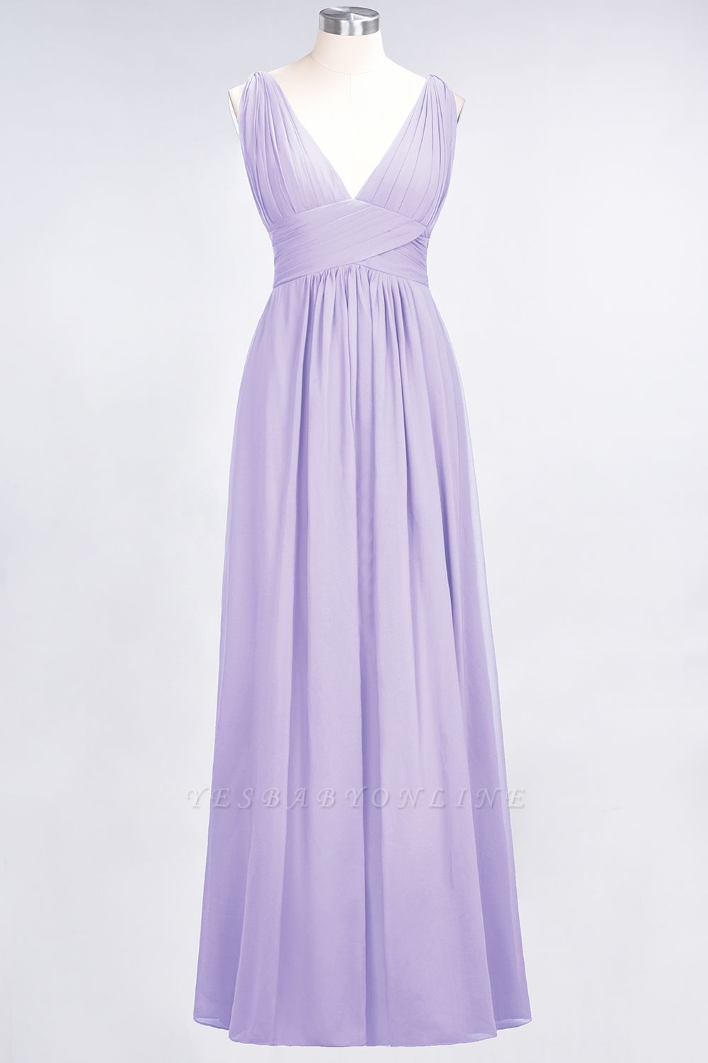 A-Line V-Neck Sleeveless Floor-Length  Bridesmaid Dress with Ruffle