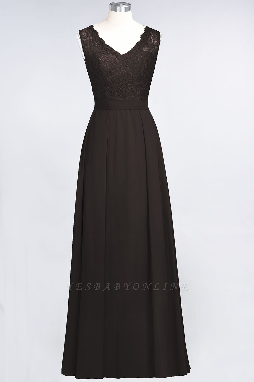 A-Line V-Neck Sleeveless Floor-Length  Lace Bridesmaid Dress