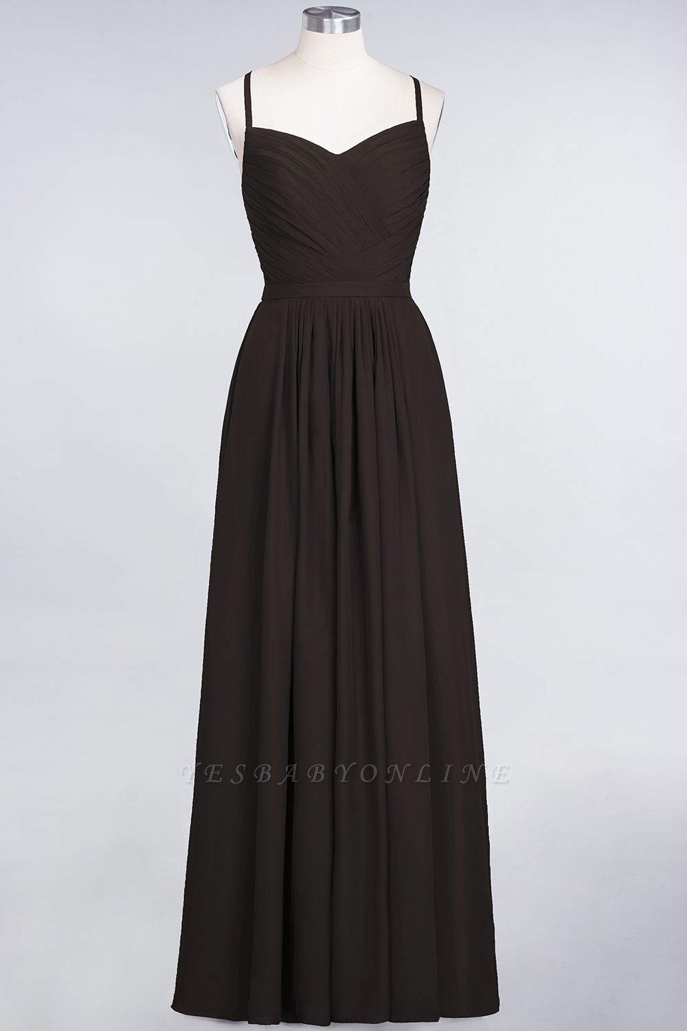 A-Line Spaghetti-Straps Sweetheart Sleeveless Floor-Length  Bridesmaid Dress with Ruffles