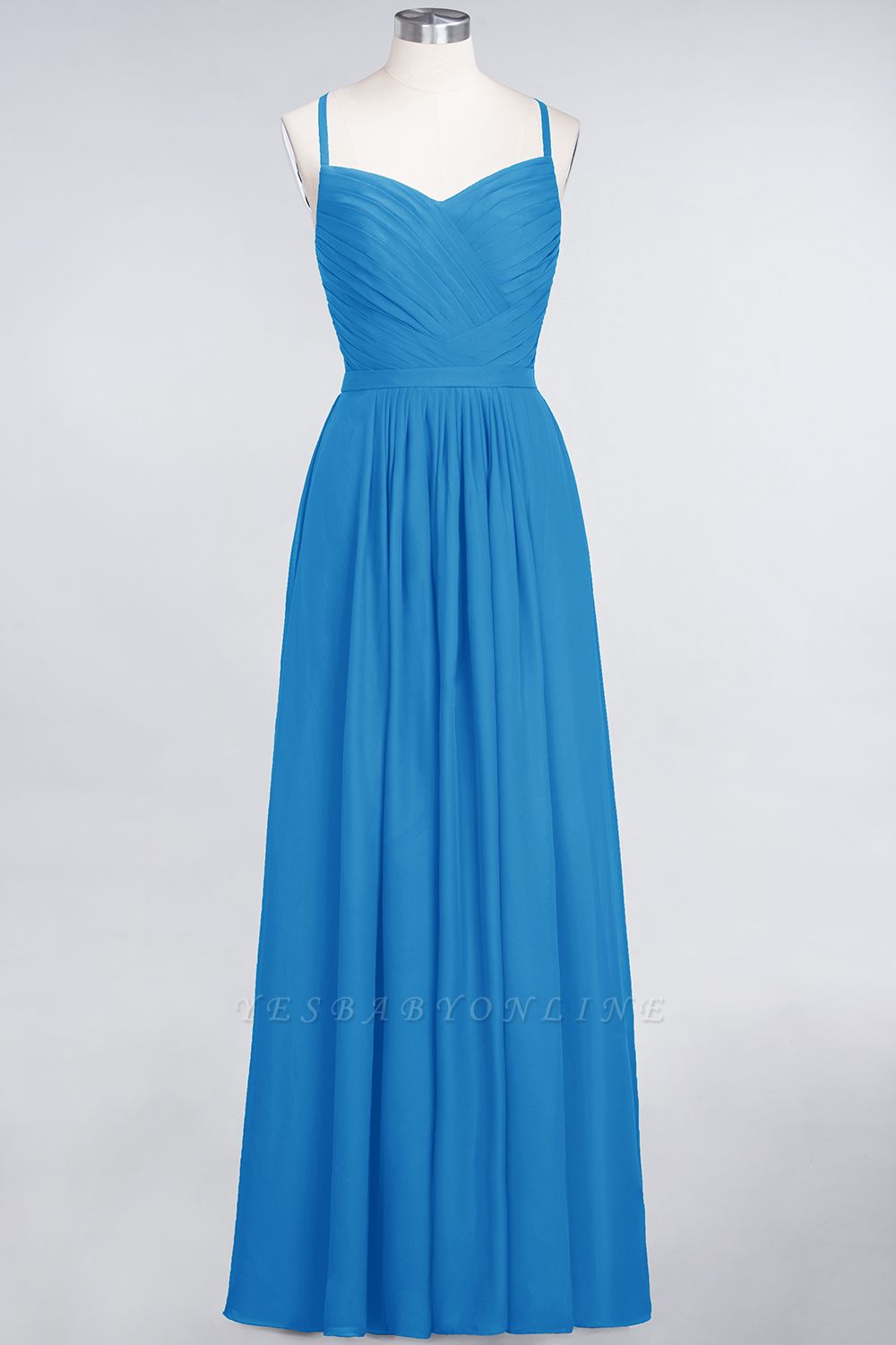 A-Line Spaghetti-Straps Sweetheart Sleeveless Floor-Length  Bridesmaid Dress with Ruffles