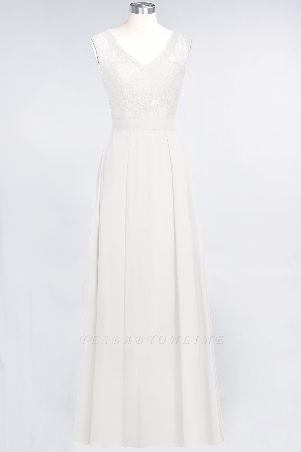 A-Line V-Neck Sleeveless Floor-Length  Lace Bridesmaid Dress