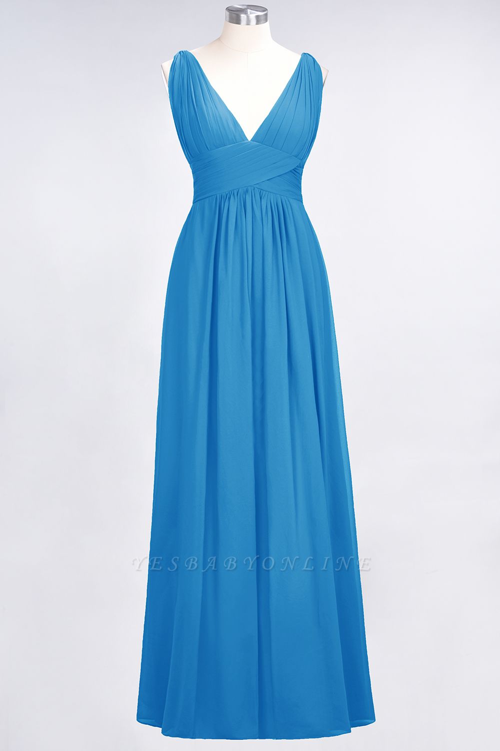 A-Line V-Neck Sleeveless Floor-Length  Bridesmaid Dress with Ruffle