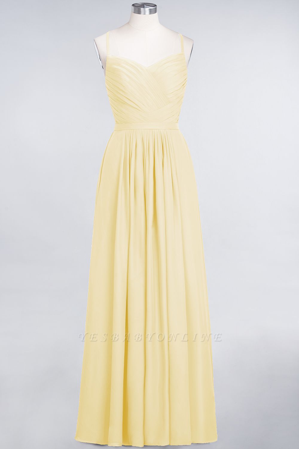 A-Line Spaghetti-Straps Sweetheart Sleeveless Floor-Length  Bridesmaid Dress with Ruffles