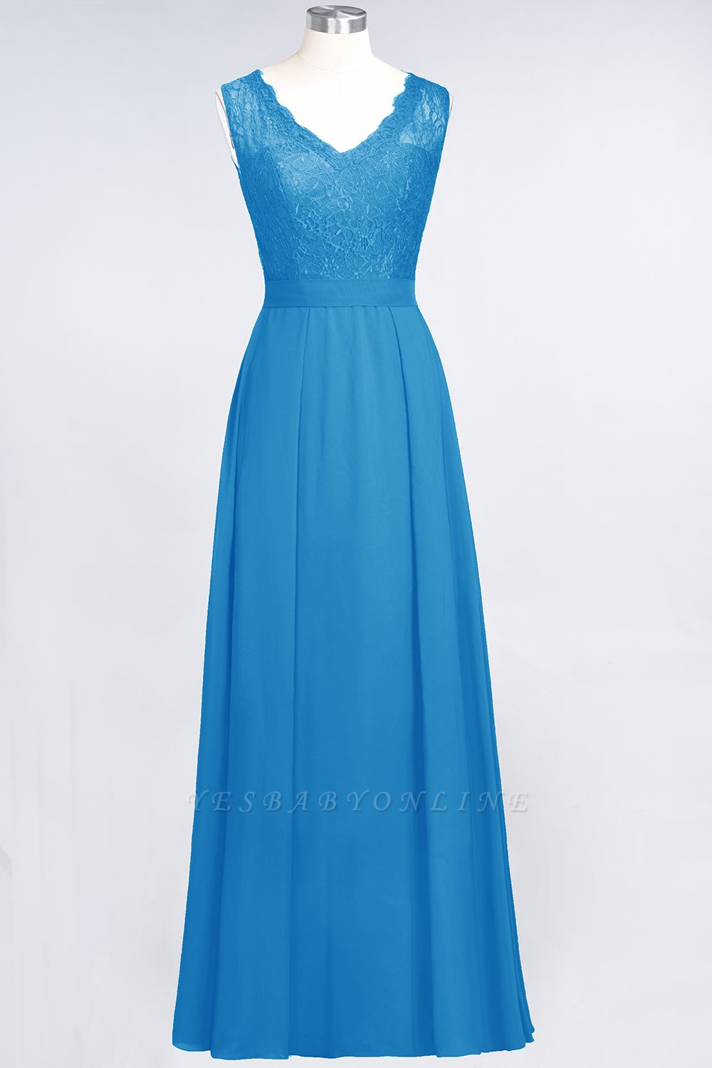 A-Line V-Neck Sleeveless Floor-Length  Lace Bridesmaid Dress