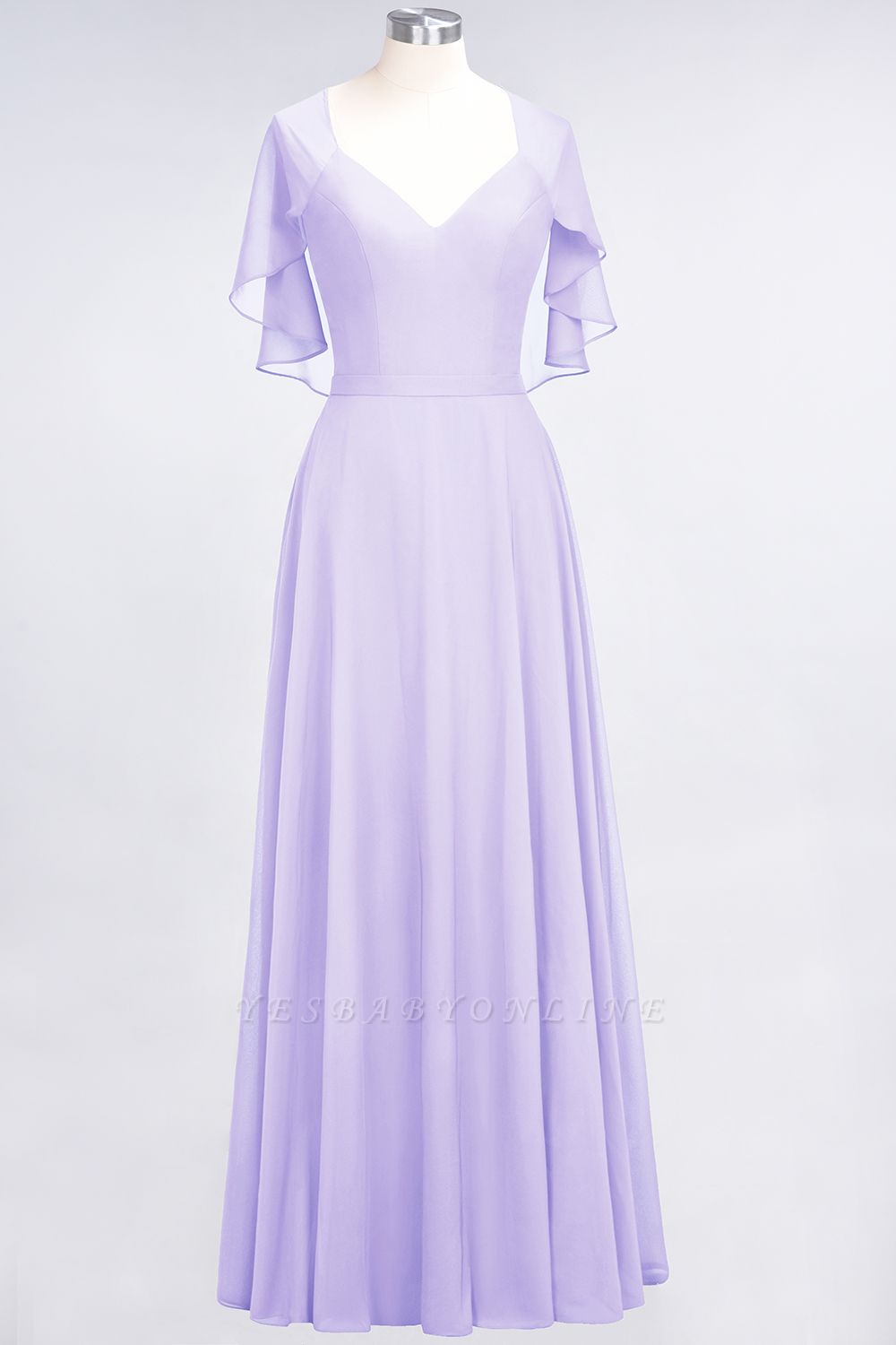 A-Line V-Neck short-sleeves Floor-Length Satin Bridesmaid Dress