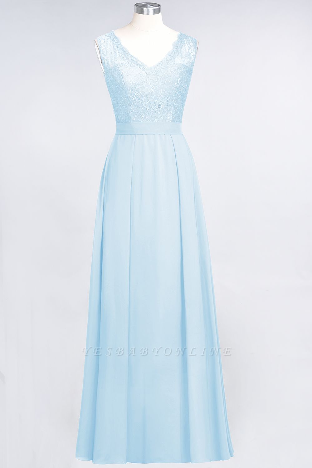 A-Line V-Neck Sleeveless Floor-Length  Lace Bridesmaid Dress