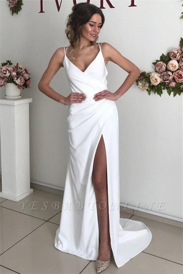 spaghetti strap backless wedding dress