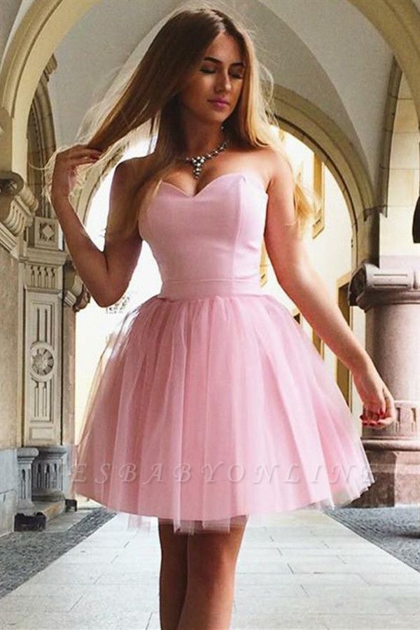 Pink Sweetheart Strapless A-Line Short Homecoming Dress