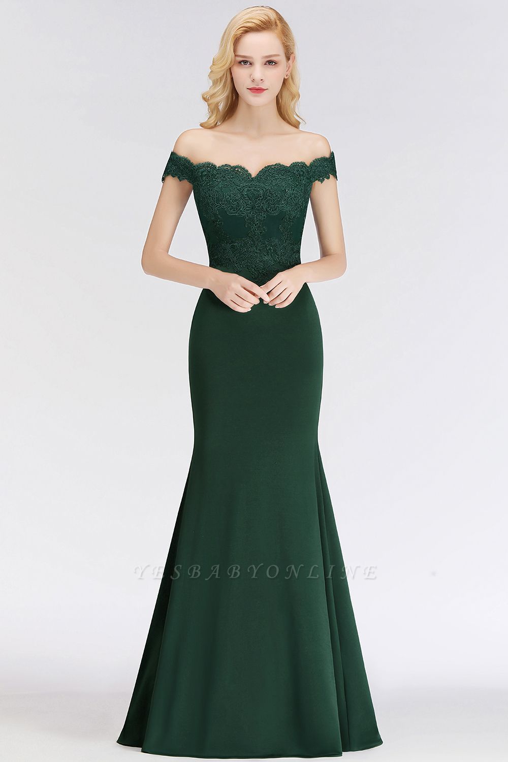 Green Elegant Lace Mermaid Off-The-Shoulder Bridesmaid Dresses