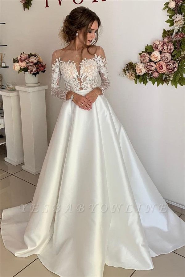 Glamorous Appliques Long-Sleeves A-Line Wedding Dresses