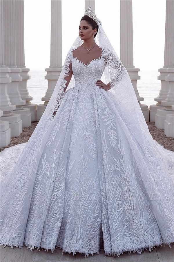 Exquisite Sweetheart Long Sleeves Beading Lace Wedding Dress