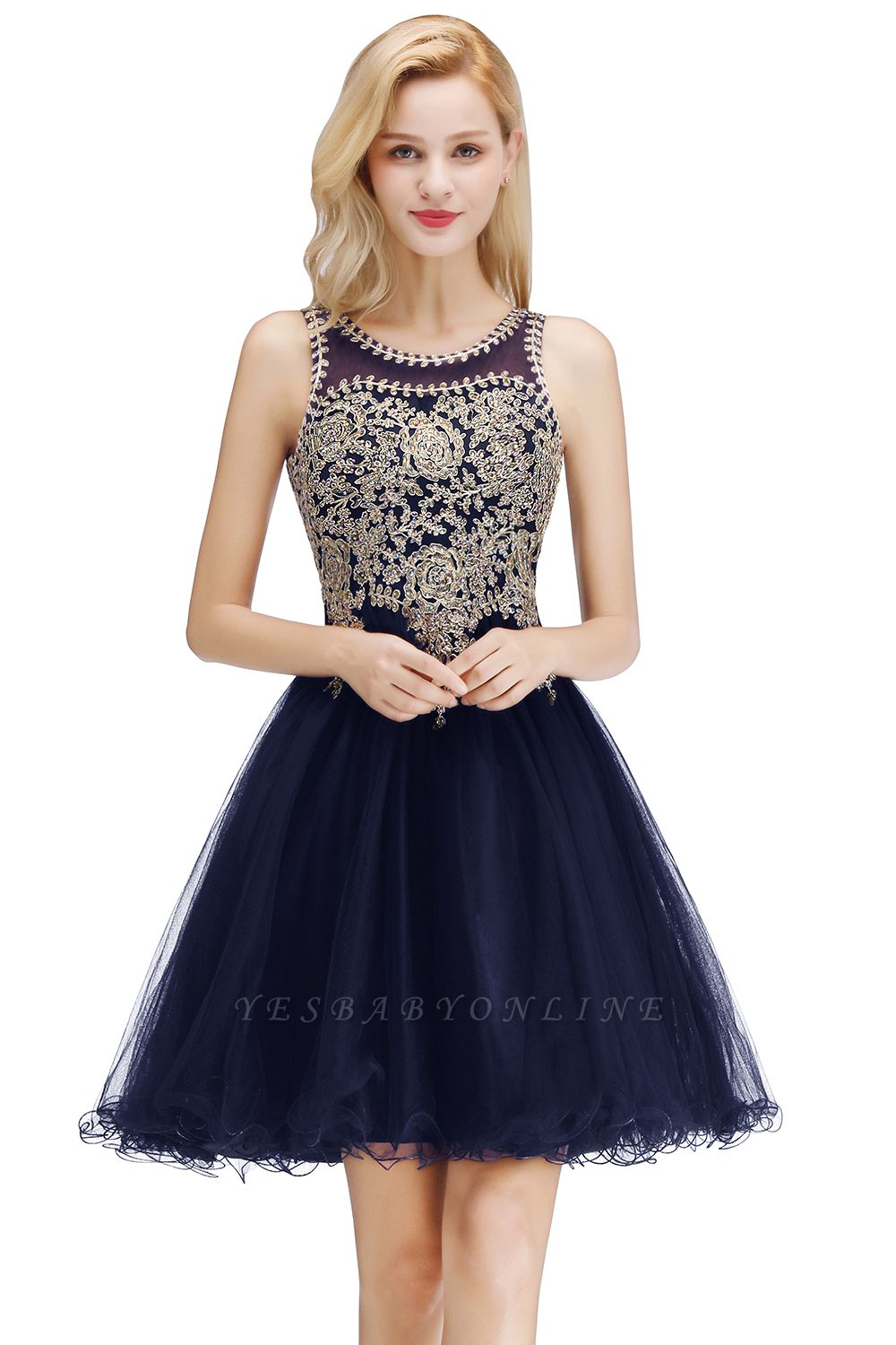 A-line Tulle Lace Homecoming Dress with Beadings