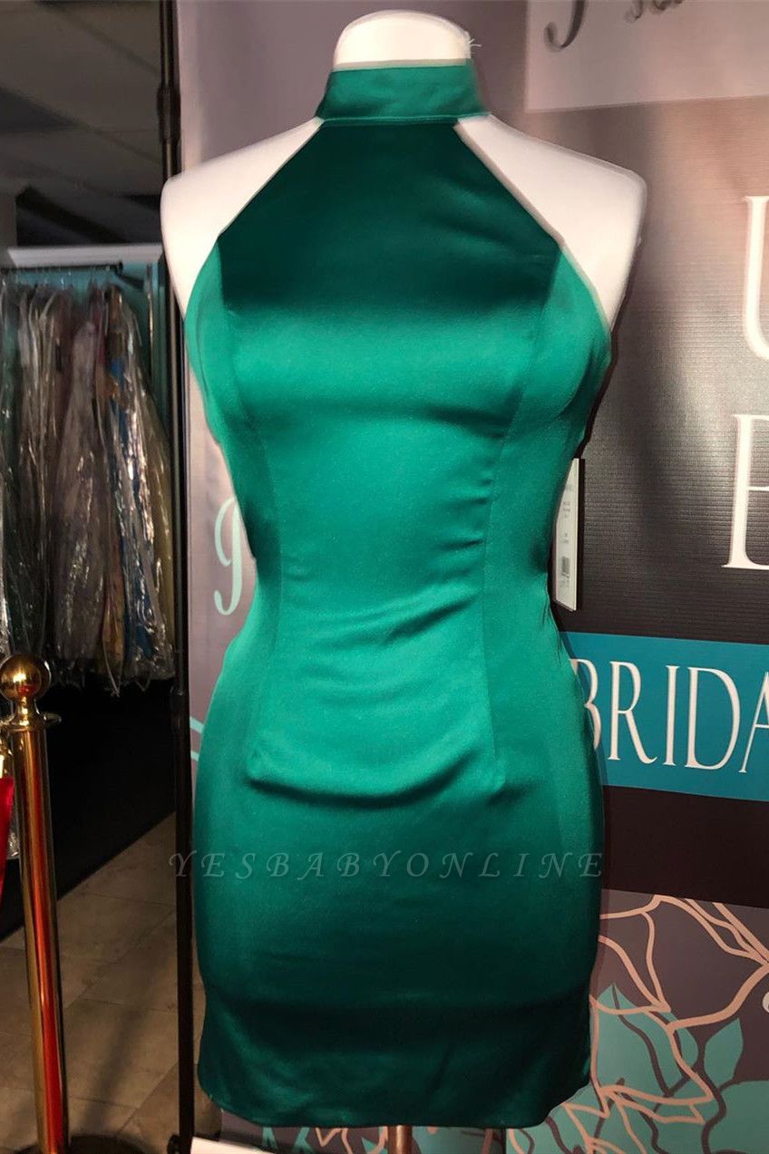 Simple Dark Green High Neck Homecoming Dress | Bodycon Sleeveless Short Mini Cocktail Dress