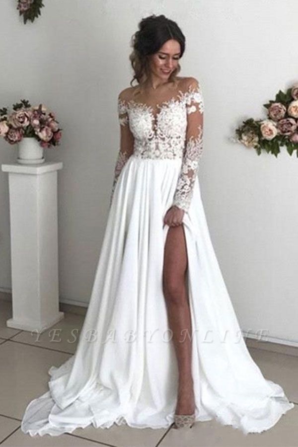 long sleeve a line gown