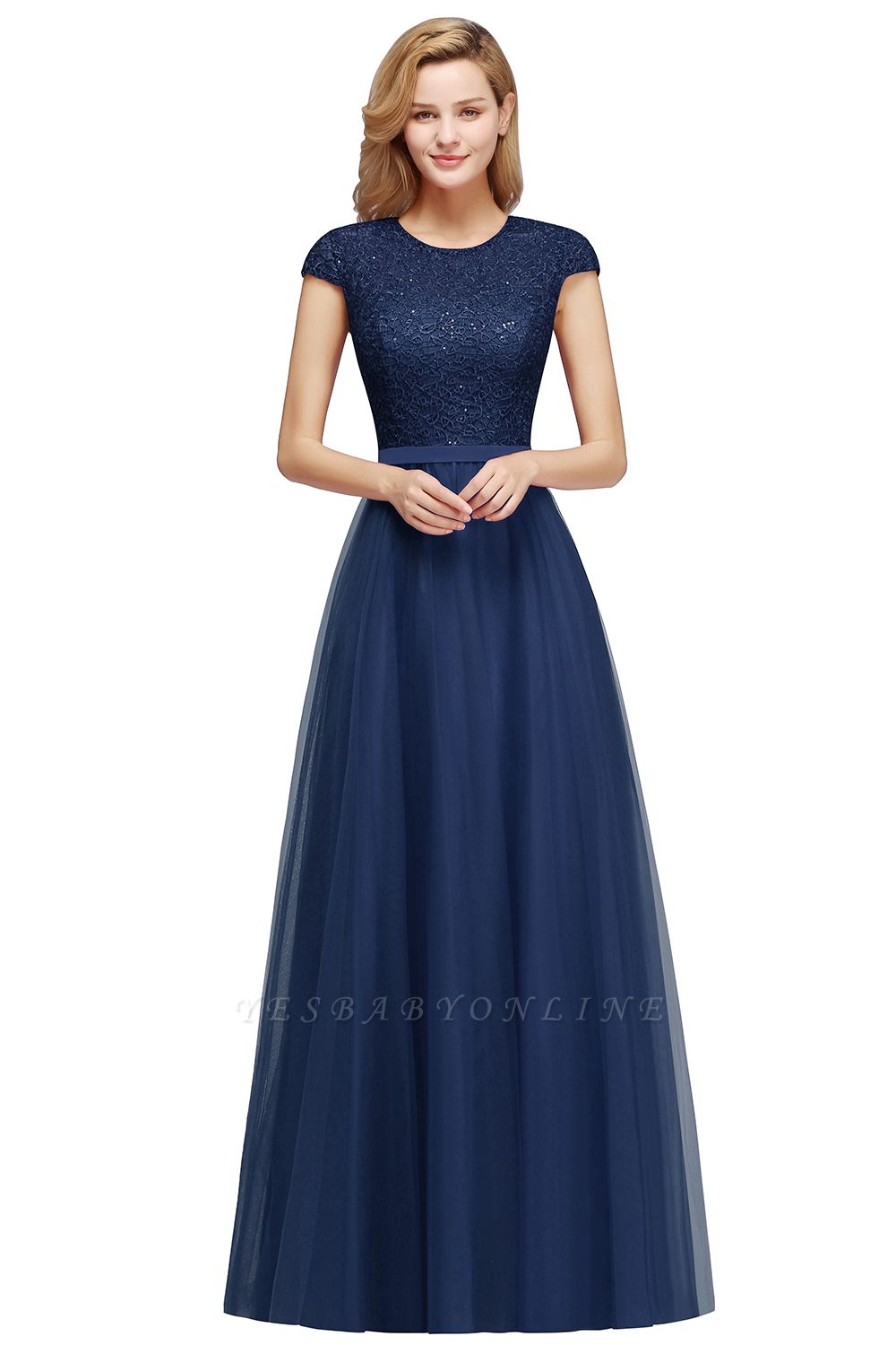 A-line Jewel Tulle Lace Bridesmaid Dress
