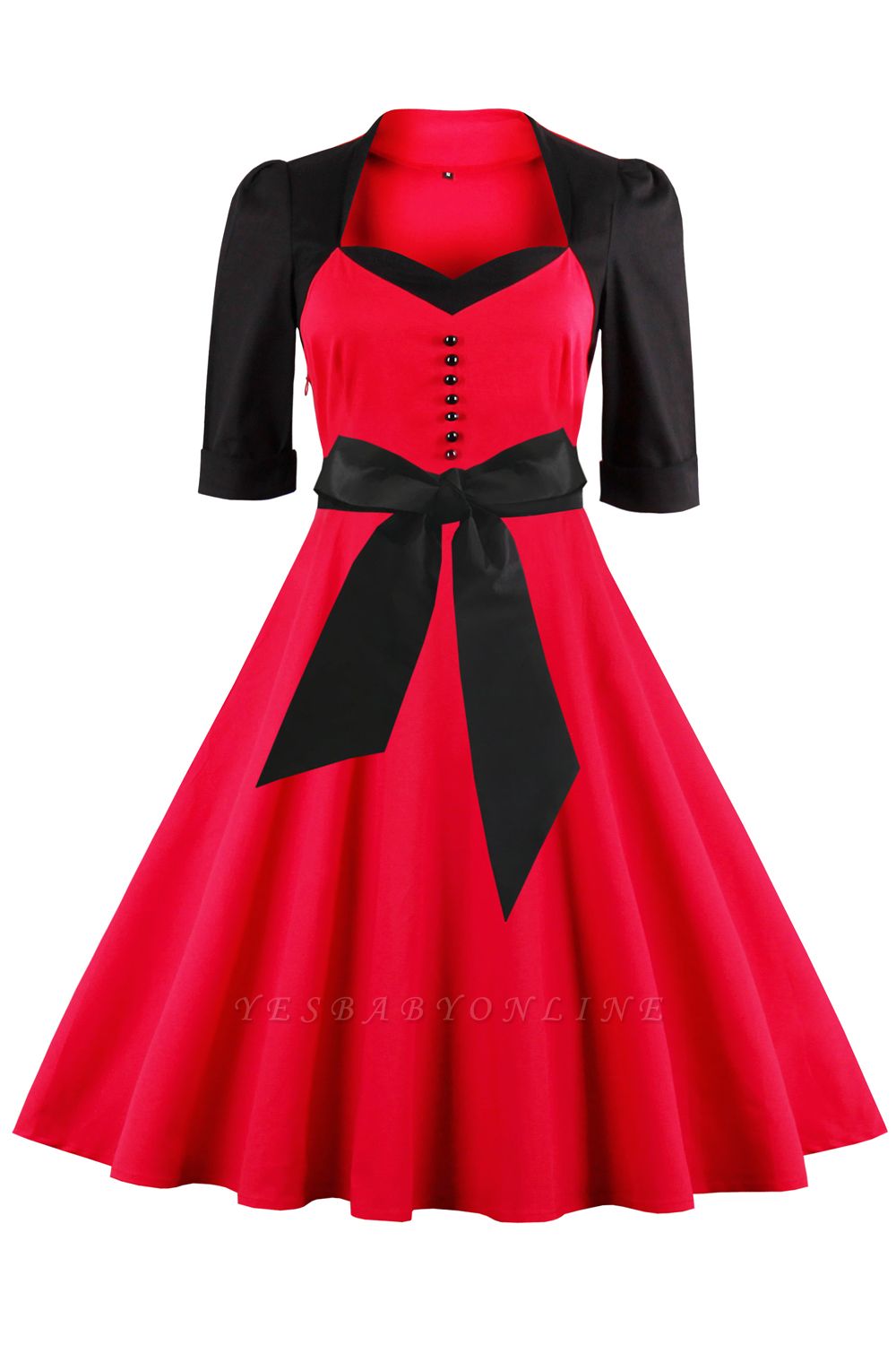 1/2 Sleeve 1950S Red and Black Retro Dress