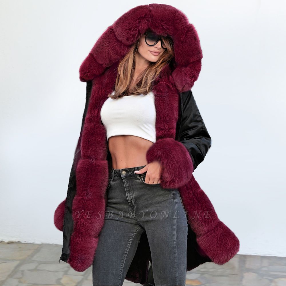 Premium Fur Trimmed Parka Coat with Faux Fur Hood