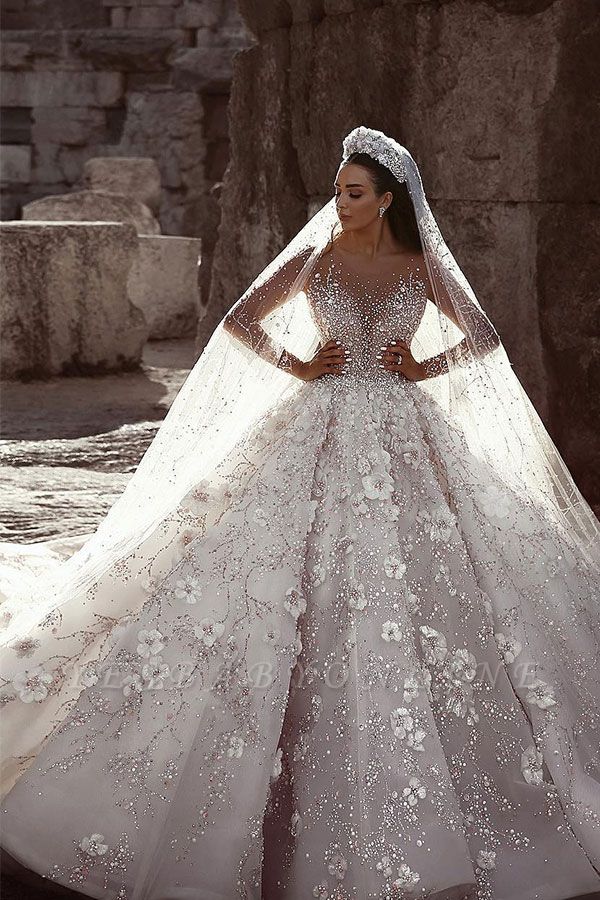 Sparkly Bling Bling Sequins Ball Gowns Wedding Dresses Off Shoulder –  MyChicDress